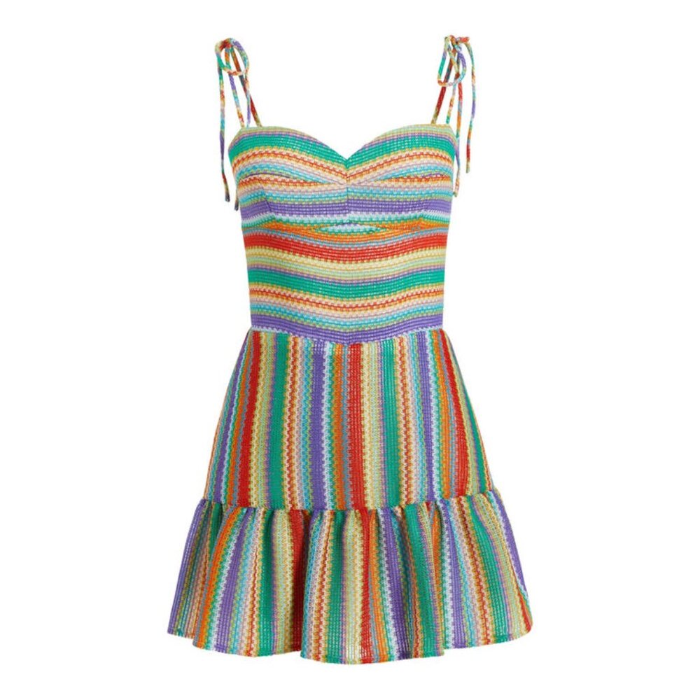 Amanda Uprichard Champagne Romper in Rainbow Stripe Size Large